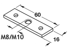 Montageplaat 60x16x3mm voor regelvijs M8 verzinkt