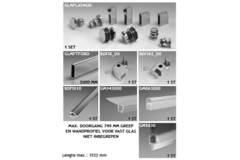 Toebehoren douche met schuifdeur wand/wand voor gekit vast glaspaneel, naar rechts, voor 8 mm glas, glanzend rvs