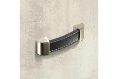Poignée Agliano, entraxe de perçages 96, L 110 mm, B 25 mm, H 17 mm, cuir brun foncé / aspect inox brossé