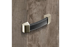 Poignée Agliano, entraxe de perçages 96, L 110 mm, B 25 mm, H 17 mm, cuir brun foncé / aspect inox brossé