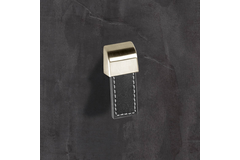 Bouton Agna, L 20 mm, B 50 mm, H 25 mm, cuir brun foncé / aspect inox brossé