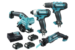 Makita combopack 10.8v 4 machines+3 batterij+lader td101d + df331d + hs301d + jr103d