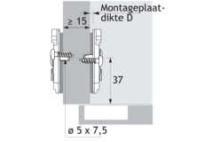 Kruismontageplaat met directe hoogteverstelling, vernikkeld, Rijboring 37 x 32 mm, Hettich Direkt met geleidetappen en speciale schroeven (voor boringen ø 5 x 7,5 mm), dikte 1.5 mm