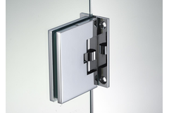 Scharnier wand/glas met geveerde terugslag draagvermogen 50 kg, voor 10/13.5 mm glas, B80 H100, geborsteld rvs effect