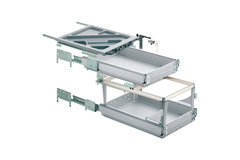 Kit de caisson avec coulisses à sortie totale et super extension, Profondeur d'installation (mini) 530 mm, aspect aluminium