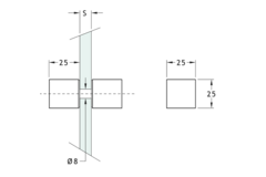 Paar deurknoppen, voor 8/15 mm glas, B25 H25 L25, geborsteld nikkel