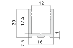U-profiel, B16 H20 L1498, mat aluminium