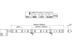 Strip led 2,5m 24W blanc 7000K autocollant IP65 