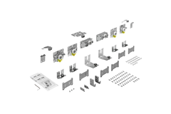 TopLine L, Kit de pièces de coulissage et de guidage,  18 à 30 mm, à 3 portes, porte avant au centre