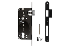 Serrure agb noir cyl  85 mm + contre-plaque   étroite droite