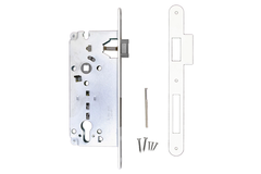 Serrure agb blanc cyl  85 mm + contre-plaque   étroite droite