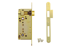 Serrure agb laiton wc 90 mm + contre-plaque   étroite droite