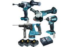 Makita combopack lxt 18v 4 machines dhp486+dga506+dhr243+dtd153+3xbl1850b+1dc18rc