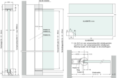 Scharnier over volledige hoogte voor badrand, voor 6 mm glas, L1500, glanzend aluminium