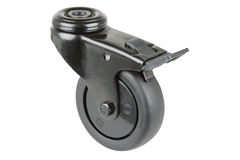 Roul. pivot+frein d75mm h103mm caoutch noir 60 kg 