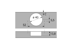 Charnière porte épaisse Intermat Spezial, épaisseur de la porte jusqu’à 43 mm (Intermat 9935), rentrant, Angle d'ouverture  95°, TH-schéma de perçage 52 x 5,5 mm, à visser (-)