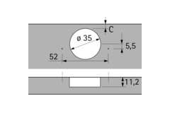 Intermat hoekscharnier W90 (Intermat 9936 W90), inliggend, openingshoek 95°, TH-boorbeeld 52 x 5,5 mm, voor schroefbevestiging (-)