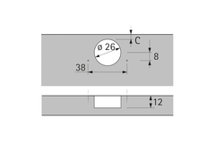 Charnière Intermat pour porte à cadre en bois (Intermat 9924), en semi-applique, Angle d'ouverture  95°, TH-schéma de perçage 38 x 8 mm, à visser (-)