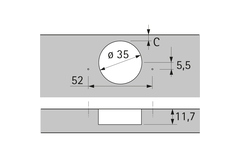 Charnière grand angle Sensys, avec retrait zéro,  sans fermeture automatique (Sensys 8687), nickelée, en applique, Angle d'ouverture  165°, TH-schéma de perçage 52 x 5,5 mm, à visser (-)