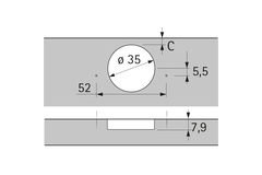 Sensys scharnier voor dunne deuren, deurdikte vanaf 10 mm, met geïntegreerde demping (Sensys 8646i), in obsidiaanzwart, half opliggend, openingshoek 110°, TH-boorbeeld 52 x 5,5 mm, voor schroefbevestiging (-)