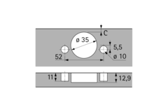 Sensys 110°-scharnier met geïntegreerde demping (Sensys 8645i), in obsidiaanzwart, inliggend, openingshoek 110°, TH-boorbeeld 52 x 5,5 mm, met spreidpluggen (ø 10 x 11)