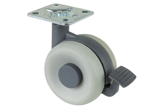 Dubbel wiel kunststof d.60mm +rem z.grys 40kg met plaat