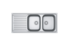 Antea - Inbouwspoeltafel / 1160 x 500  mm/ 2 bakken / Glad / Omkeerbaar