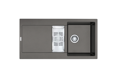 Maris - Inbouwspoeltafel / 970 x 500 mm / 1+1/2 bak / Steengrijs / Omkeerbaar
