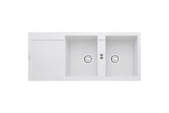 Maris - Inbouwspoeltafel / 1160 x 500 mm / 2 bakken / Metaal wit / Omkeerbaar