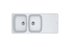 Antea - Inbouwspoeltafel / 1160 x 500 mm / 2 bakken / Metaal Wit / Omkeerbaar