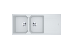 Urban - Inbouwspoeltafel / 1160 x 500 mm / 2 bakken / Metaal Wit / Omkeerbaar