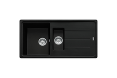 Basis - Inbouwspoeltafel / 970 x 500 mm / 1+1/2 bak / Zwart Mat / Omkeerbaar