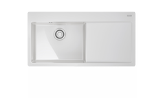 MYTHOS X - Evier à encastrer / 1 bassin XL / 1000 x 510 mm / Egouttoir à droite / Vidage automatique / Bouton poussoir / Blanc
