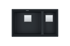 KUBUS 2.0 PRO - Cuve à sous-encastrer / 2 bassins / 760 x 460 x 200 mm / Vidage manuel / Noir mat + Set 3 accessoires