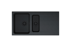 ORION - Inbouwspoeltafel / 1 bak + 1/2 bak / 1000 x 510 mm / Manuele lediging / Carbon zwart / Ventielset zwart mat