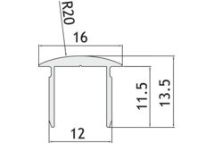 Profil supérieur arrondi, B16 H13.5 L3000, aluminium brillant