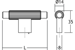 T-knop ARPA L70 aluminium geborsteld zwart