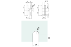 Klem wand/glas gelijk met de wand, voor 6/12 mm glas, B40 H40, geborsteld rvs effect