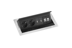 Evoline flip top push data/usb  medium inox b-f  2 prises + 2 rj45 + 2usb