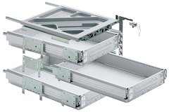Containerset met volledig uittrekbare ladegeleiders, Inbouwdiepte (min.) 530 mm, Aluminiumkleurig