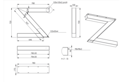 Piètement z 100 x 100 mm noir mat h.720 x l.780 mm 