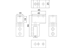 Fixation sur verre articulée, pour verres 6/10, B25 H25 L45, chromé