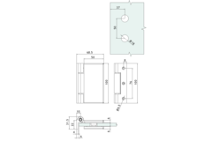 Charnière mur/verre rectangulaire pour montants étroits, pour verres 8/12, B50 H100, aluminium mat