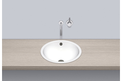 Vasque encas. circul. s/s trou robinet+trop-plein 