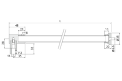 Vaste stabilisatiestang wand/glas, voor 6/10 mm glas, L1320, geborsteld nikkel