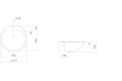 Alape ew.3 wastafel inbouw d.475x177mm witmet kraa met kraangat en overloop