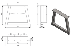 Piètement trapèze 80x80mm noir mat h.720xl.950 mm 