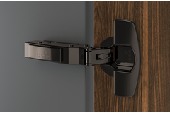 Sensys 110°-scharnier met geïntegreerde demping (Sensys 8645i), in obsidiaanzwart, inliggend, openingshoek 110°, TH-boorbeeld 52 x 5,5 mm, met spreidpluggen (ø 10 x 11)