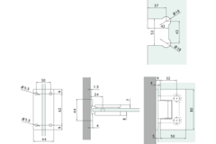 Charnière mur/verre centrale réglable, pour verres 6/8, B50 H80, chromé