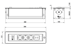 Versaturn n-d-l inox bros. 3 prises +2 charg. usb   avec câble 2000mm